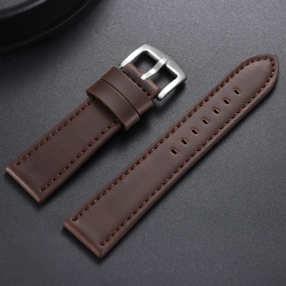 Vintage Leather Sport Watch Strap with Steel Pin Buckle - Brown/Black, Various Sizes