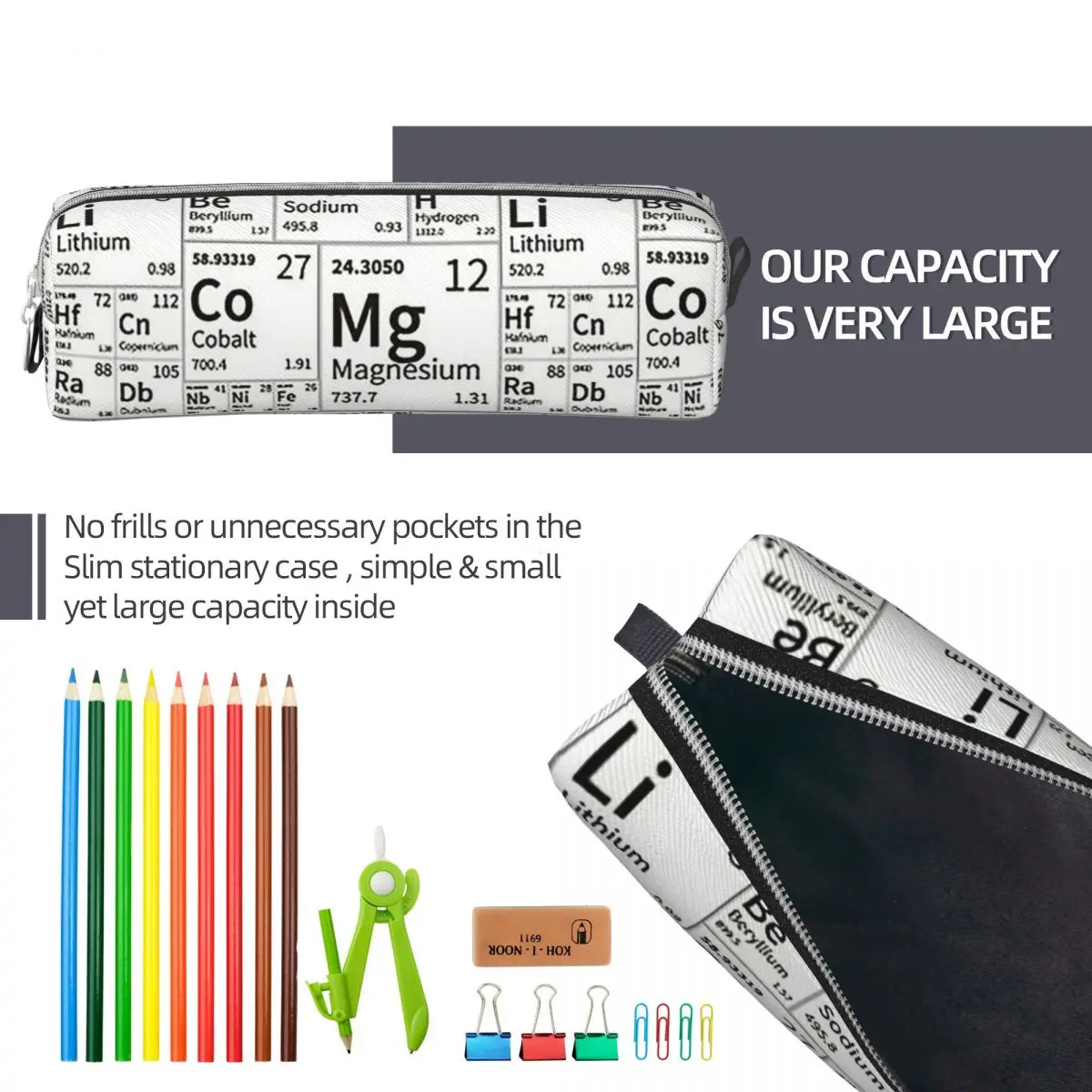 Periodic Table Of Elements Pencil Case Science Chemistry Pen Holder Bag for Student Big Capacity School Supplies Pencilcases