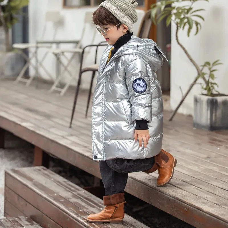 

Children's Down Jacket 2023 Winter New Boys and Girls Thickened Down Jacket Hooded Casual Coat Long Windbreaker