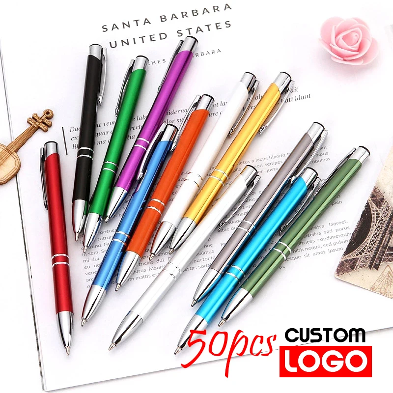 50 Pcs/lot 12 Colors Business Ballpoint Pens Stationery Ballpen Novelty Gift Office Material School Supplies Free Custom Logo 20 pcs cute novelty ballpoint pen stationery bracelet pen ballpoint pens korean school supplies novelty pens material escolar