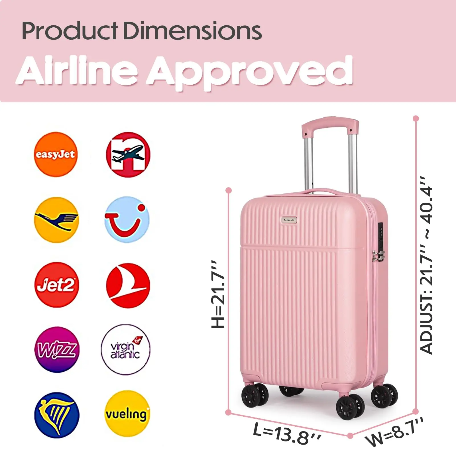 21" Carry on Suitcase ABS Lightweight Hard Shell Small Trolley, Travel Cabin Luggage with 4 Double Spinner Wheels & TSA Lock - Image 2