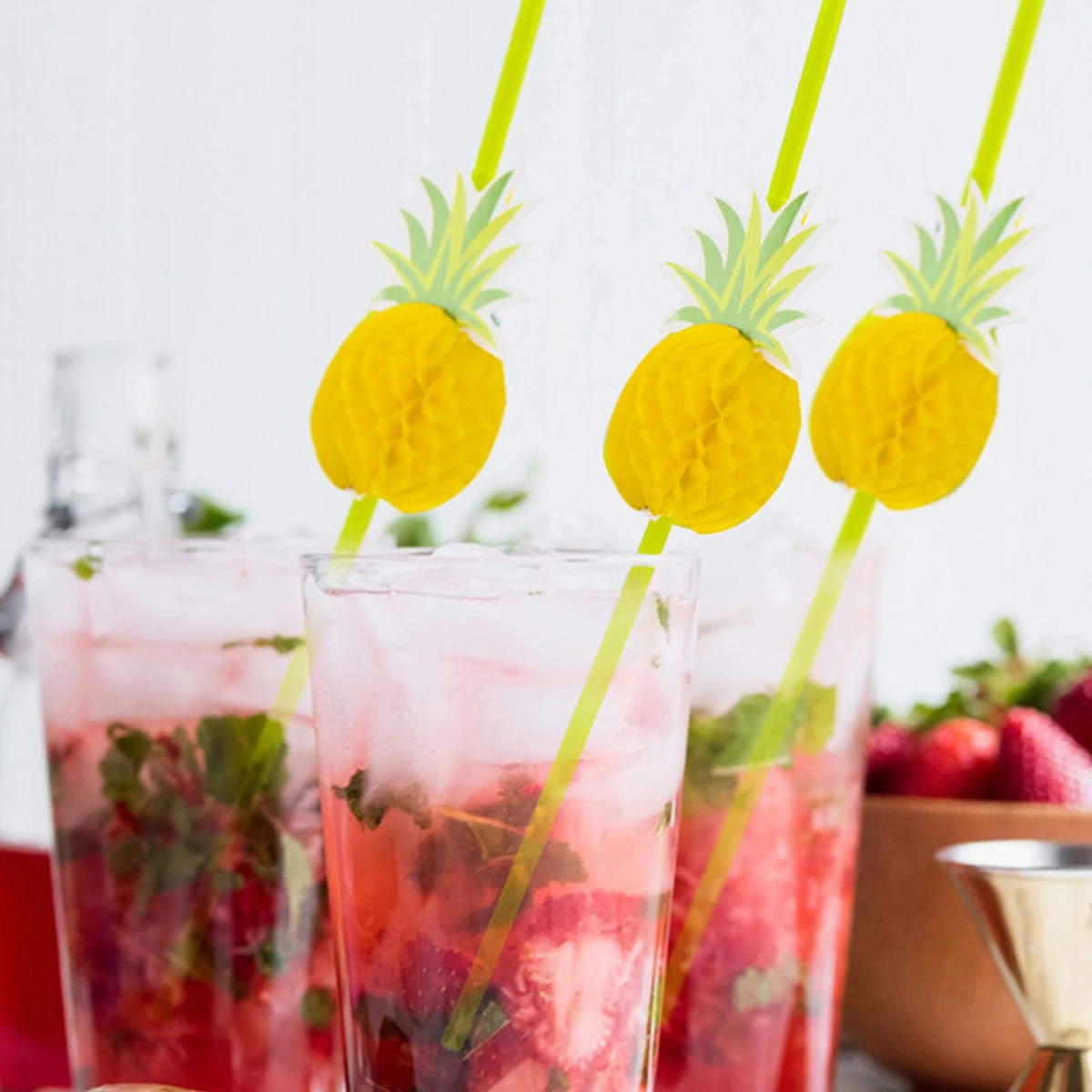 Disposable paper straws 50Pcs Paper Drinking Straw 3D Fruit Paper Straws Pineapple Flamingo Design Recyclable Drinking Straw for Party Bars Decors