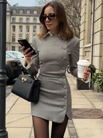 Tossy Ladies Contrast Mini Dress Workplace Commute Clothes Elegant Lapel High Waist Patchwork Cardigan Dress Female Spring Dress 1