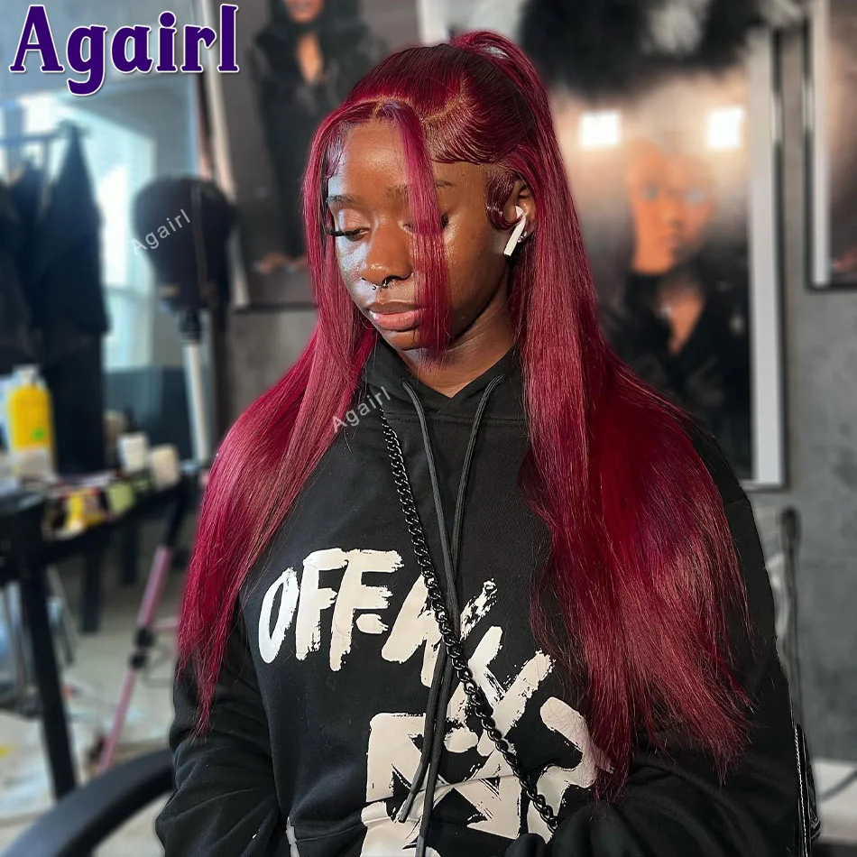 

Wear Go Glueless Dark Red Burgundy 13x6 13X4 Straight Lace Frontal Wig Human Hair 99J Pre Plucked 5X5 Lace Closure Wig for Women