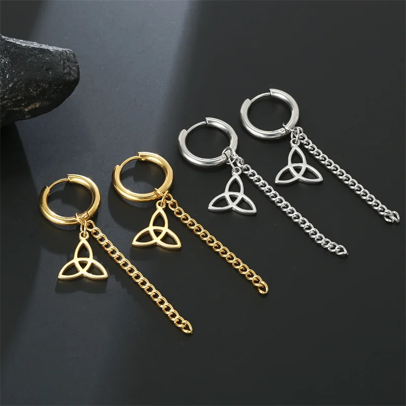 Punk Edelstahl Celtics Knoten Creolen trend ige Monds tern Ketten Tropfen Ohrring Wikinger Amulett Vintage Ohrschmuck Großhandel – Detail 8