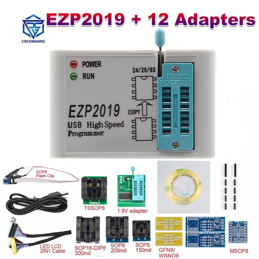 

Best Quality EZP2019 High-Speed USB SPI Programmer EZP 2019 Support24 93 25 EEPROM 25 Flash BIOS Chip Full Set with 12 Adapters