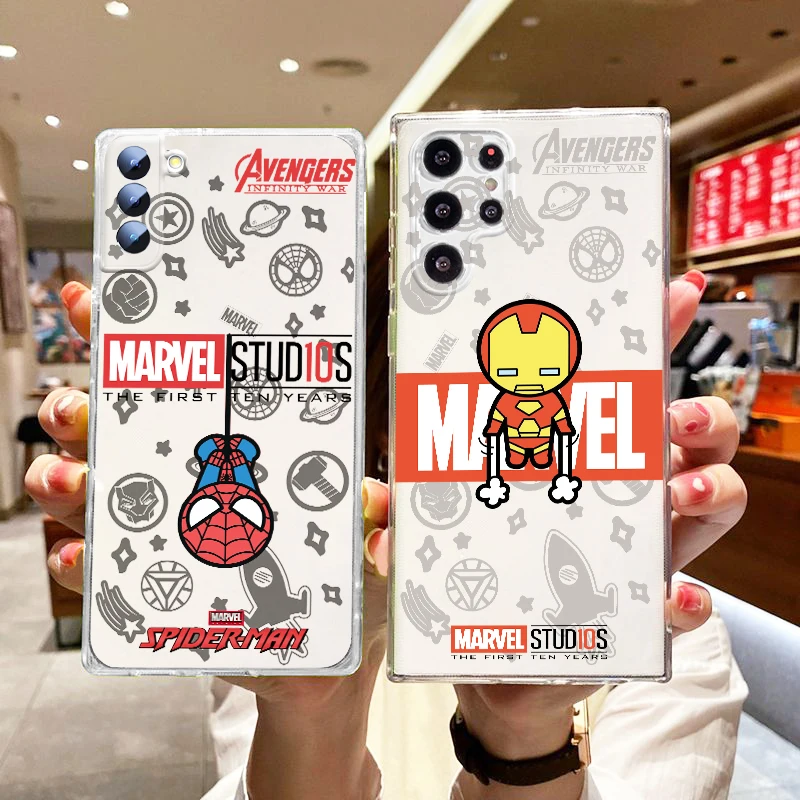 

Marvel Hero Spiderman For Samsung Galaxy S23 S22 S21 S20 FE Ultra Plus S10 Lite 5G Transparent Phone Case