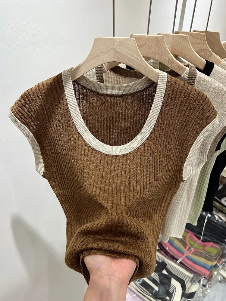 Sommer Frauen T-Shirt T-Shirt Frau Kleidung weibliche Elastizität übergroße Kurzarm Frauen Tube Top Strick Canale Y2k Tops T-Shirt