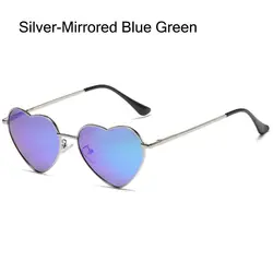 Vintage - Style Heart - Shaped UV400 Sunglasses with Metal Frame (Silver- Blue Green)
