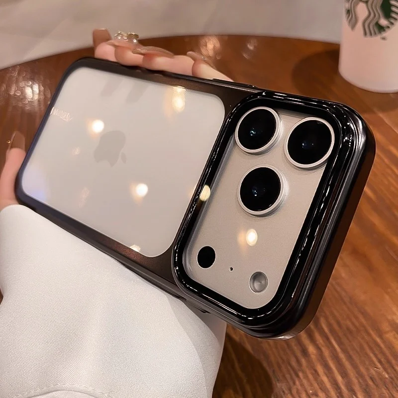 Elegant Clear Phone Case with Flip Lens Stand and Shockproof Bumper Protection