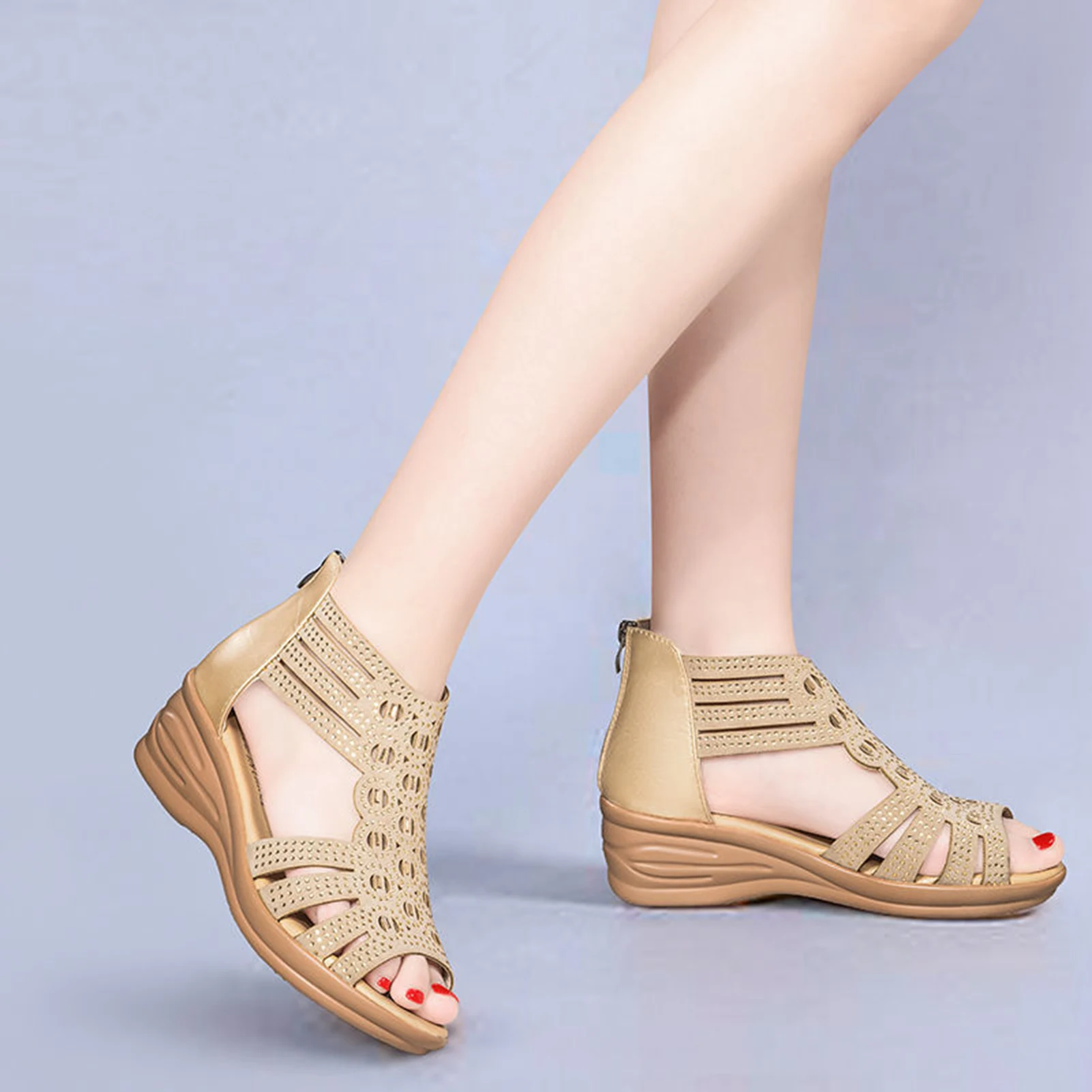 Höhe erhöhen Rom Sandalen schwarz/beige Plattform Keil Hausschuhe Schuhe für Strand atmungsaktive Sandalen – Detail 4