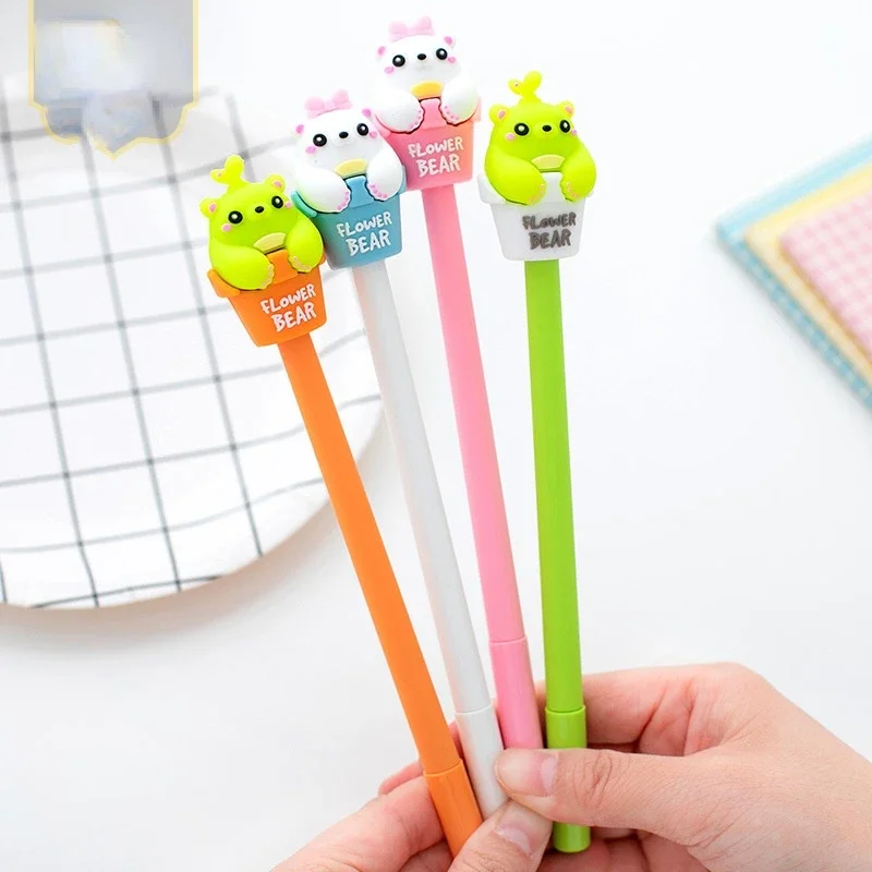 4Pcs \set Kawaii Stationary Gel Pens 0.5mm Writing and Signature Pen Black Ink Office Accessories Students Cute School Supplies floral letterhead writing paper students envelope kit stylish and envelopes stationary