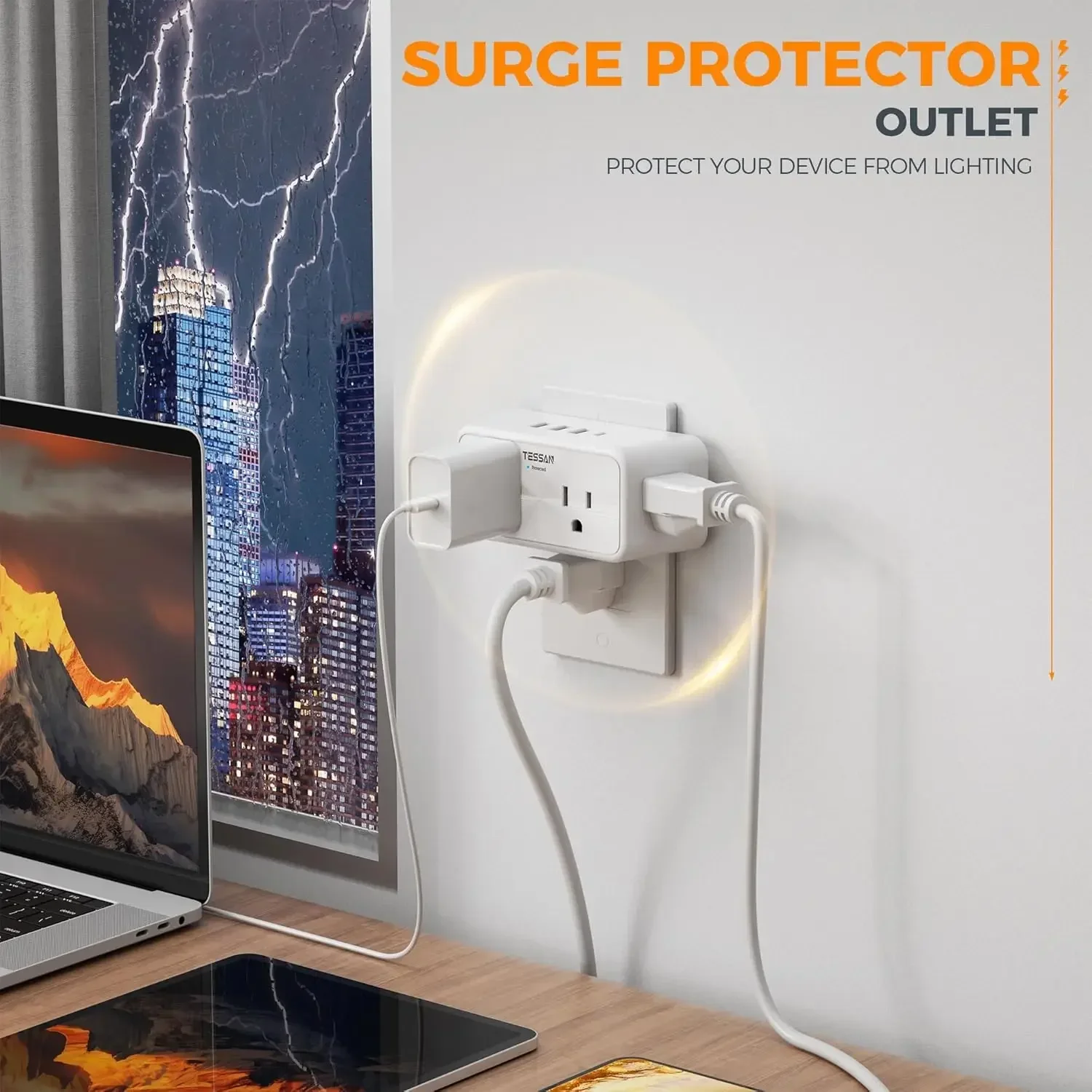 Multi Plug Outlet Splitter TESSAN Surge Protector 4 Electrical Outlet Extender with 4 USB Blocks(1 Type C)M Plug Wall Expander power strip,electrical socket,wall socket extender