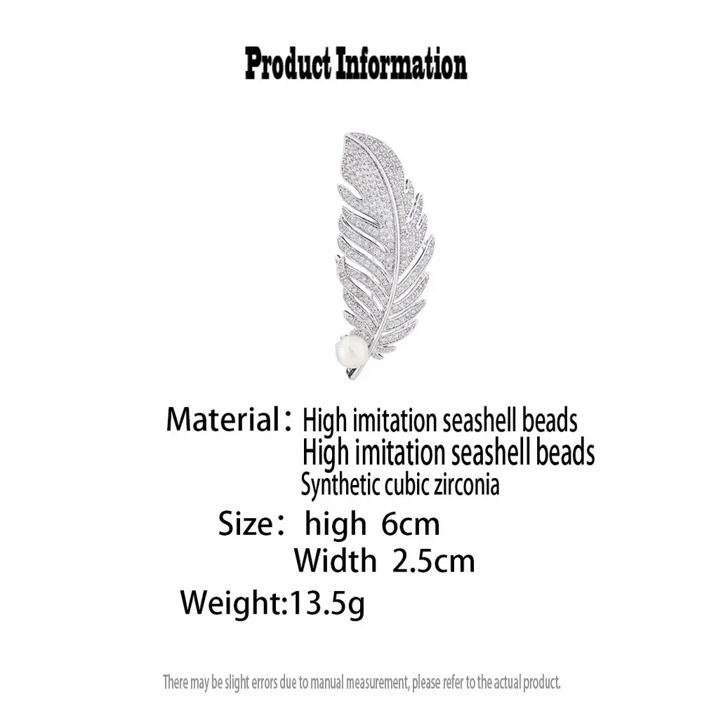 Light Luxury Brooch for Women Silvery Crystal Feather Brooches Women's Clothing Decoration Safety Pin Elegant Wedding Jewelry