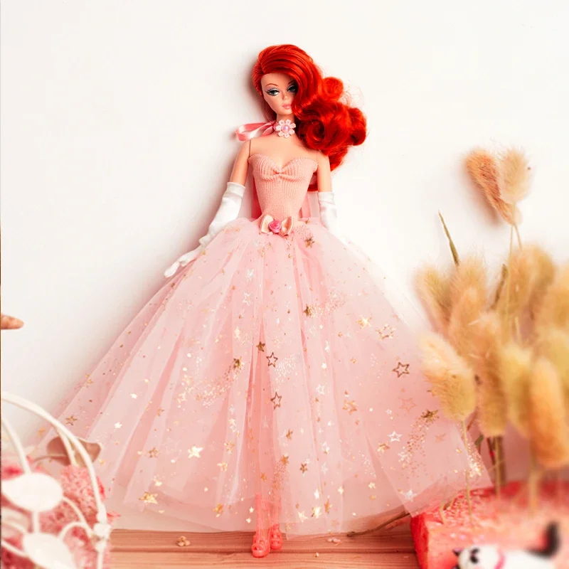 Pink Star Sequin Wedding Dresses 1/6 BJD Clothes For Barbie Doll Outfits For Barbie Dress Gown Vestido 11.5