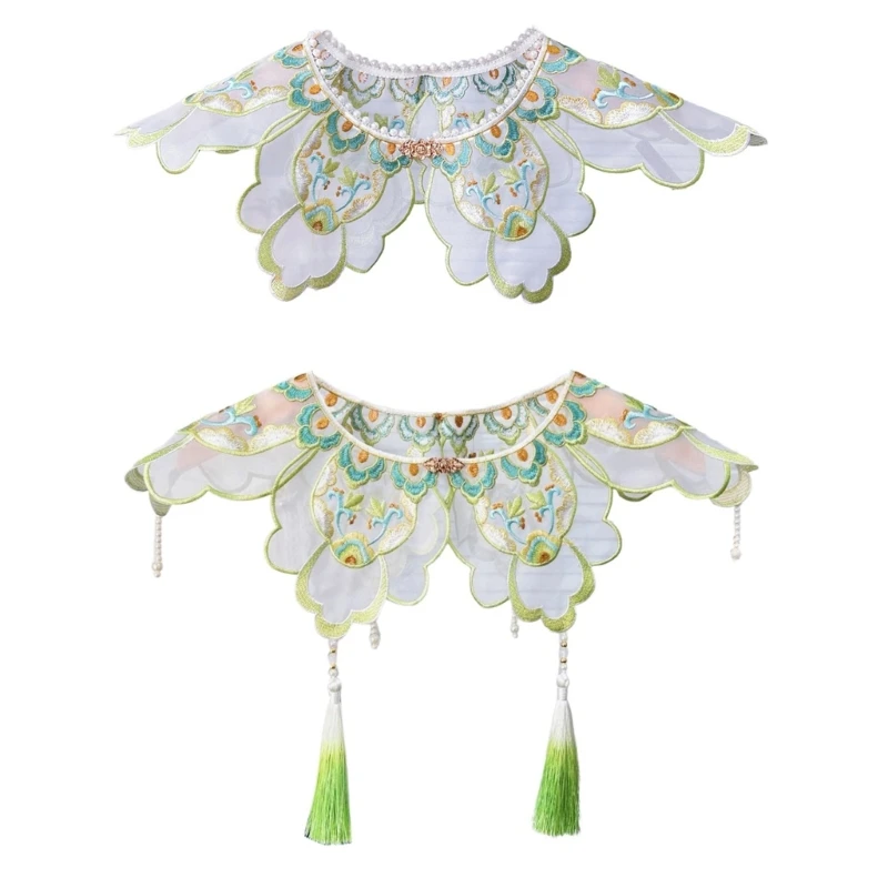 

Chinese Embroidered Flower Decorative Collar for Girls Sweater Dress Clothes Cloud Shoulder with Fringes Sewing Applique