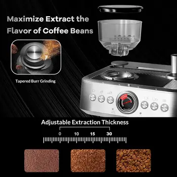 Espresso Coffee Maker With Grinder, 20 Bar Stainless Steel Professional Espresso Coffee Maker With Milk Frother, 2.8L Water Tank 2