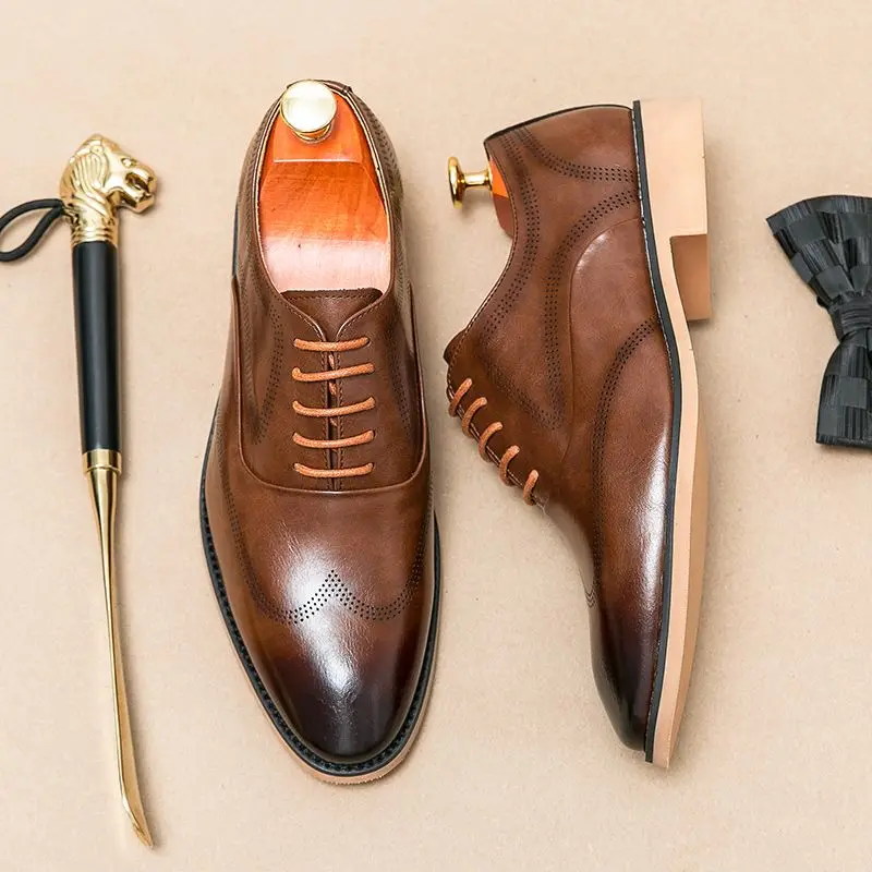 

Men Dress Shoes High Quality Derby Shoes Brown Office Male Formal Wedding Party Office Shoes Men Oxfords Business Shoes B290
