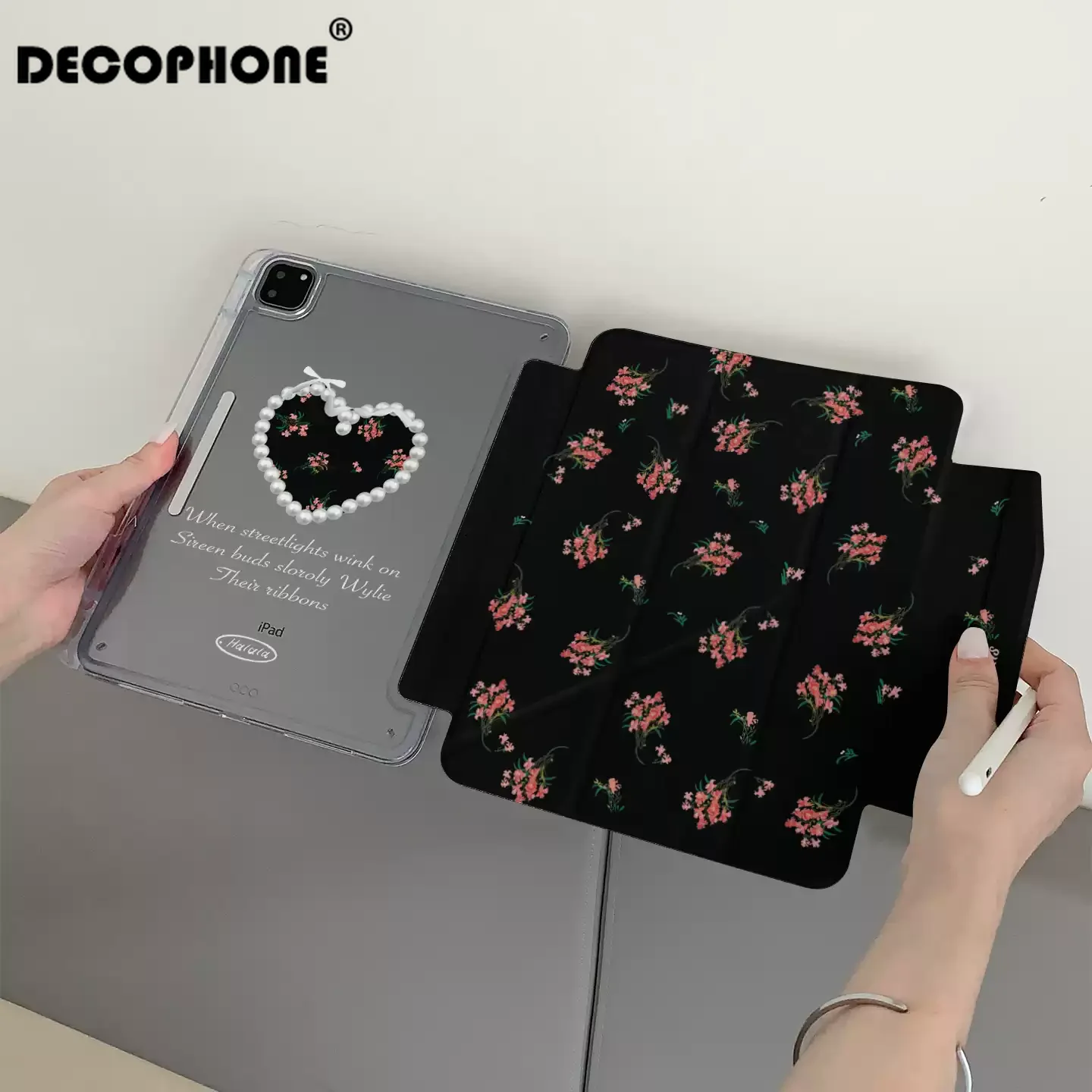 Elegant Love Floral Pearl Black Tablet Case