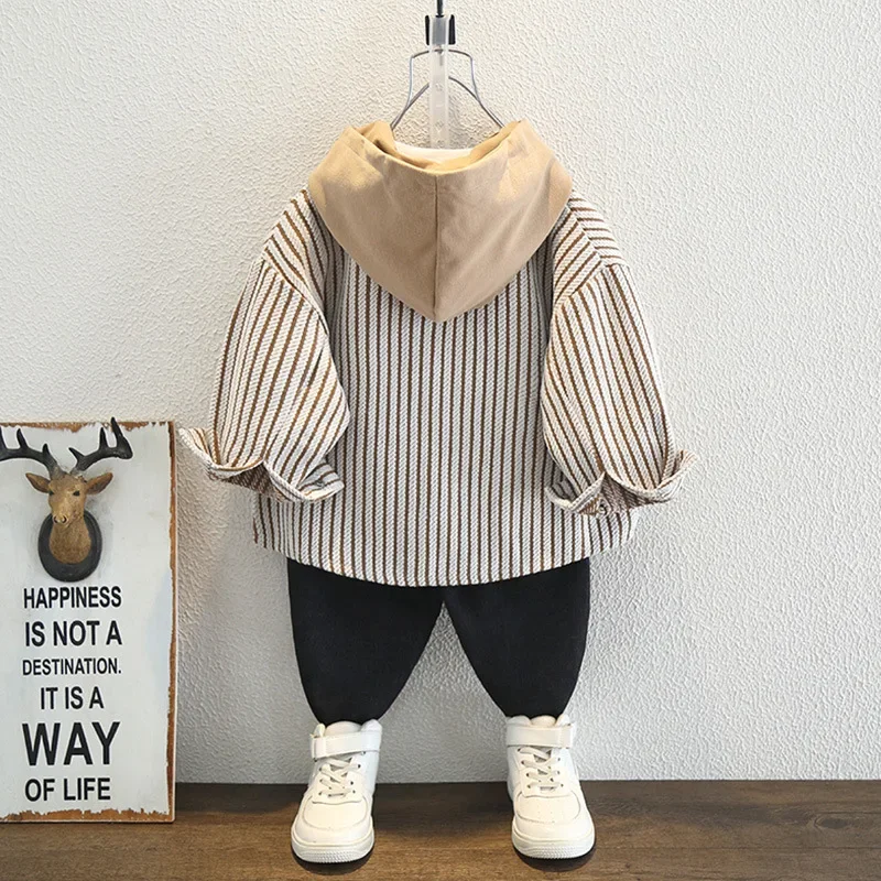 Trendy Long Sleeve Striped Shirt for Boys Thin Hooded Jacket Autumn Spring Baby Clothes from Mainland China AE Stock