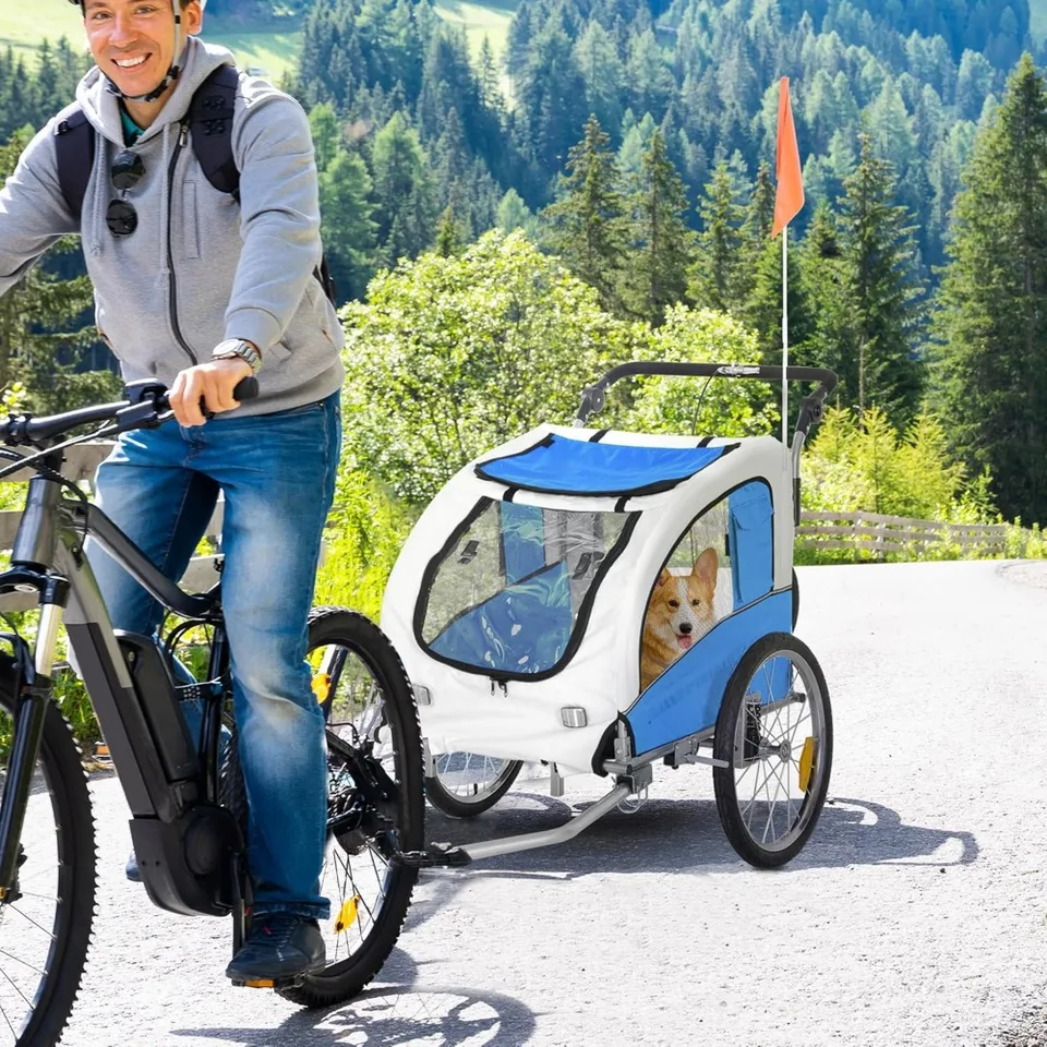 Dog Bike Trailer Pet Stroller with Canopy Storage