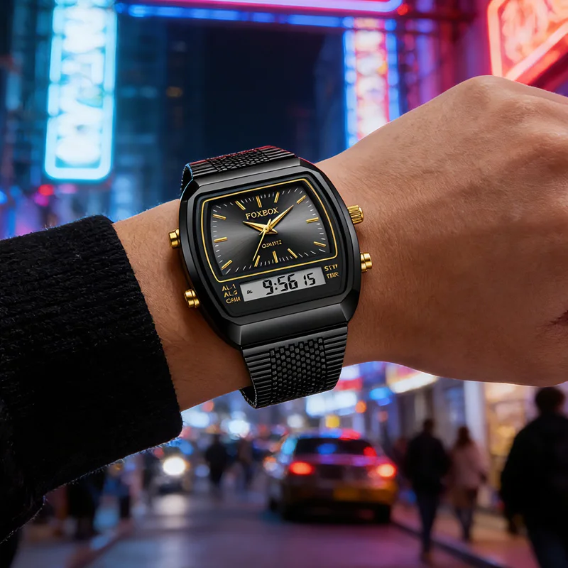 FOXBOX Luxury Dual Display Waterproof Sports Watch - Fashionable Quartz Timepiece