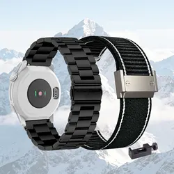 Dual Strap Set: Metal & Nylon Bands (Silver - Black)