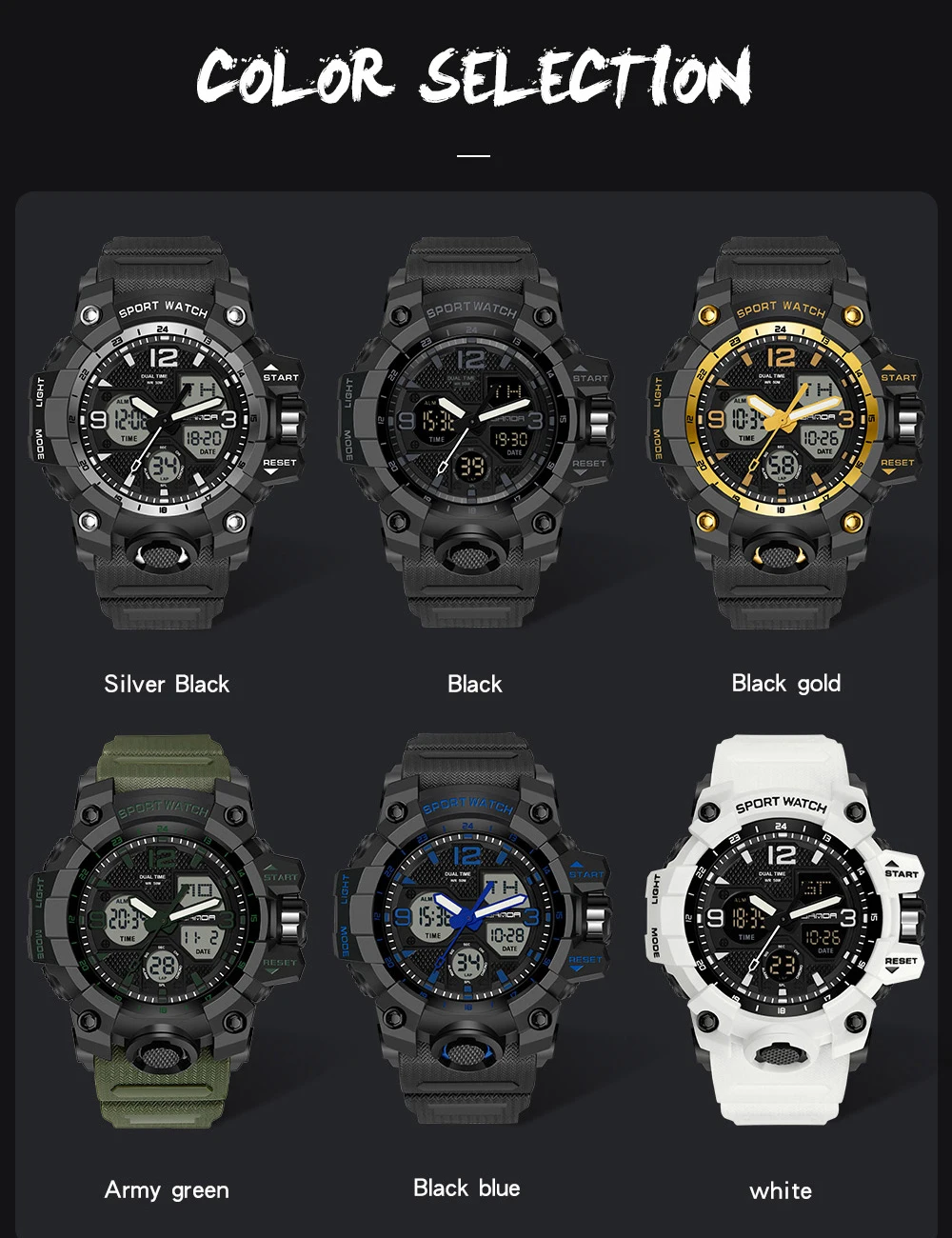 Fashion SANDA 6030 Men's Electronic Watch Sports Multi functional Waterproof LED Military Student Electronic Watch 2025 6