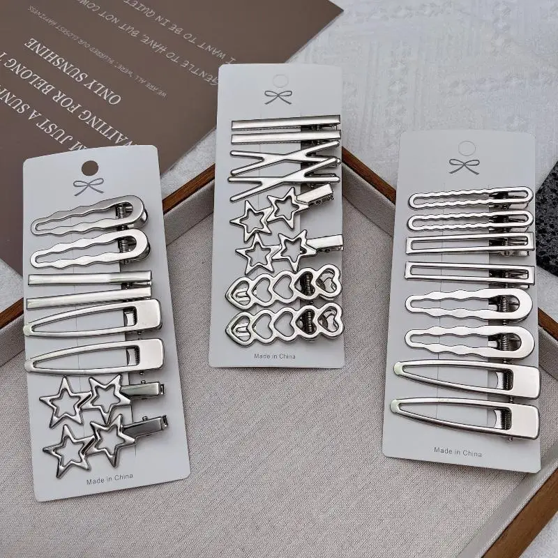 8 Stück silberne Metall-Haarnadeln mit gebrochenem Pony auf der Seite, mehrere Stile, nahtloser Entenschnabel-Clip, Haar-Accessoires für Mädchen – Detail 6