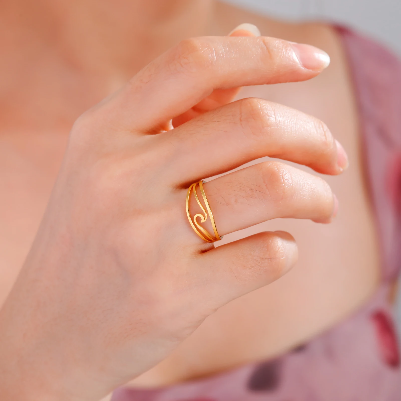 Simple Sea Wave Couple Rings Stainless Steel Paired Rings for Women Men Wedding Birthday Jewelry