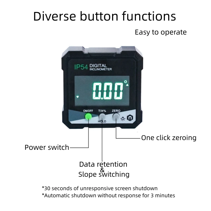 Digital Angle Protractor IP54 490&deg; Digital Inclinometer Precision Measurement Backlight Magnetic Protractor Inclinometer