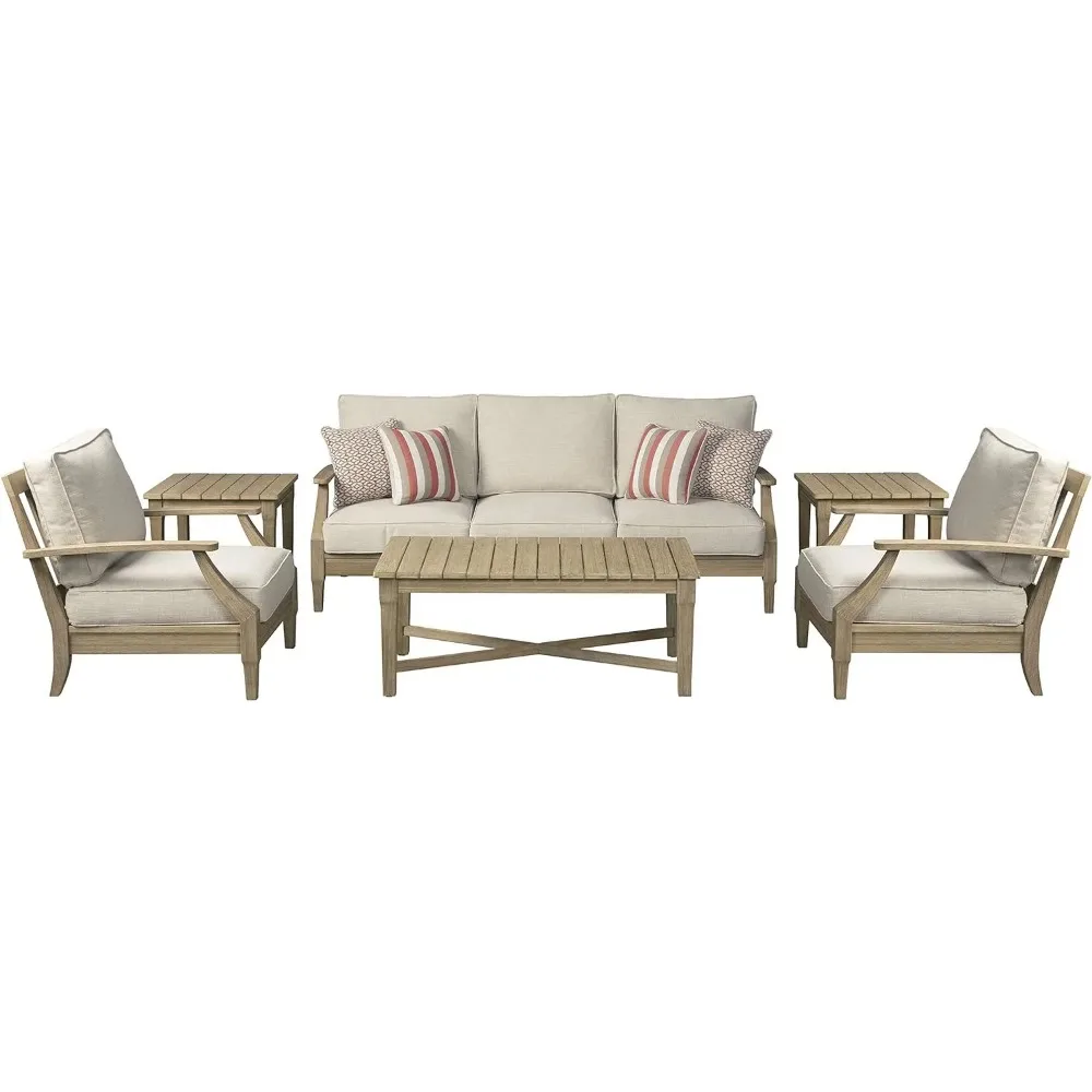 Clare View Outdoor Eucalyptus Wood Single Cushioned Lounge Chair, Beige,Garden Chair,Living Room 4