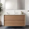 36" Floating Bathroom Vanity w/ Sink,French Romantic Style for Bathroom Vanities w/ Walnut Wood Finish,Ceramic Integrated Basin 1