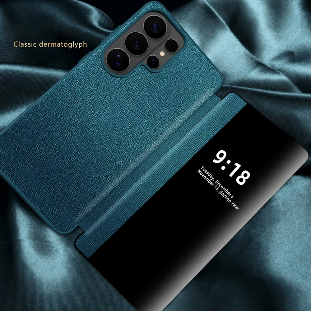 Leather Smart Flip Cover with Screen Protector - Shockproof Silicone Case