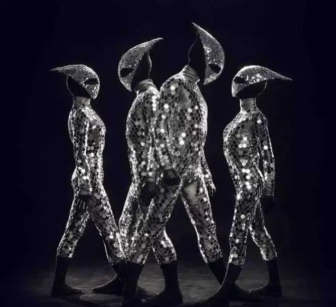 

Men Costumes Stage Space Alien Mirror Costumes Night Club Dance Costumes Shiny