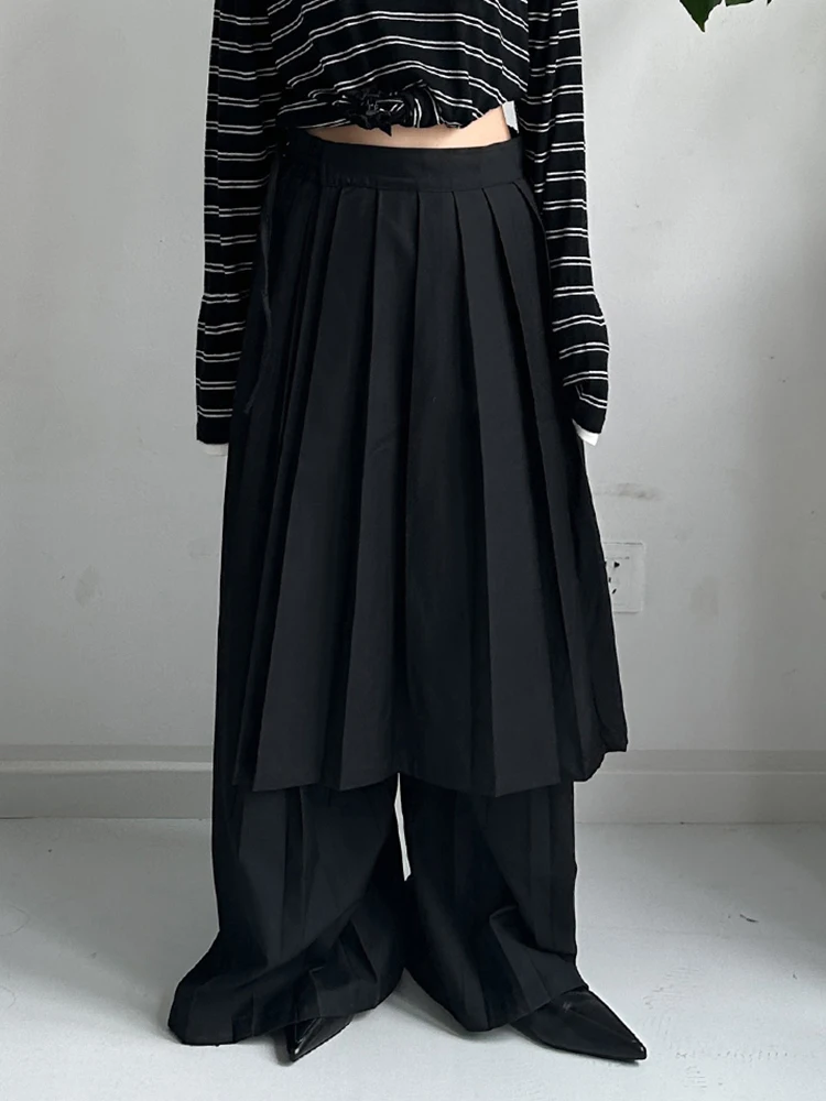 [EAM] High Elastic Waist Black Pleated Bandage Long Wide Leg Pants New Trousers Women Fashion Tide Spring Autumn 2026  1DJ3936