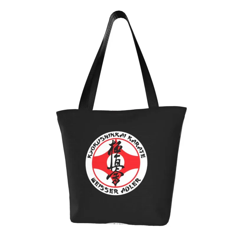 

Reusable Karate Kyokushin Shopping Bag Women Canvas Shoulder Tote Bag Portable Martial Arts Groceries Shopper Bags