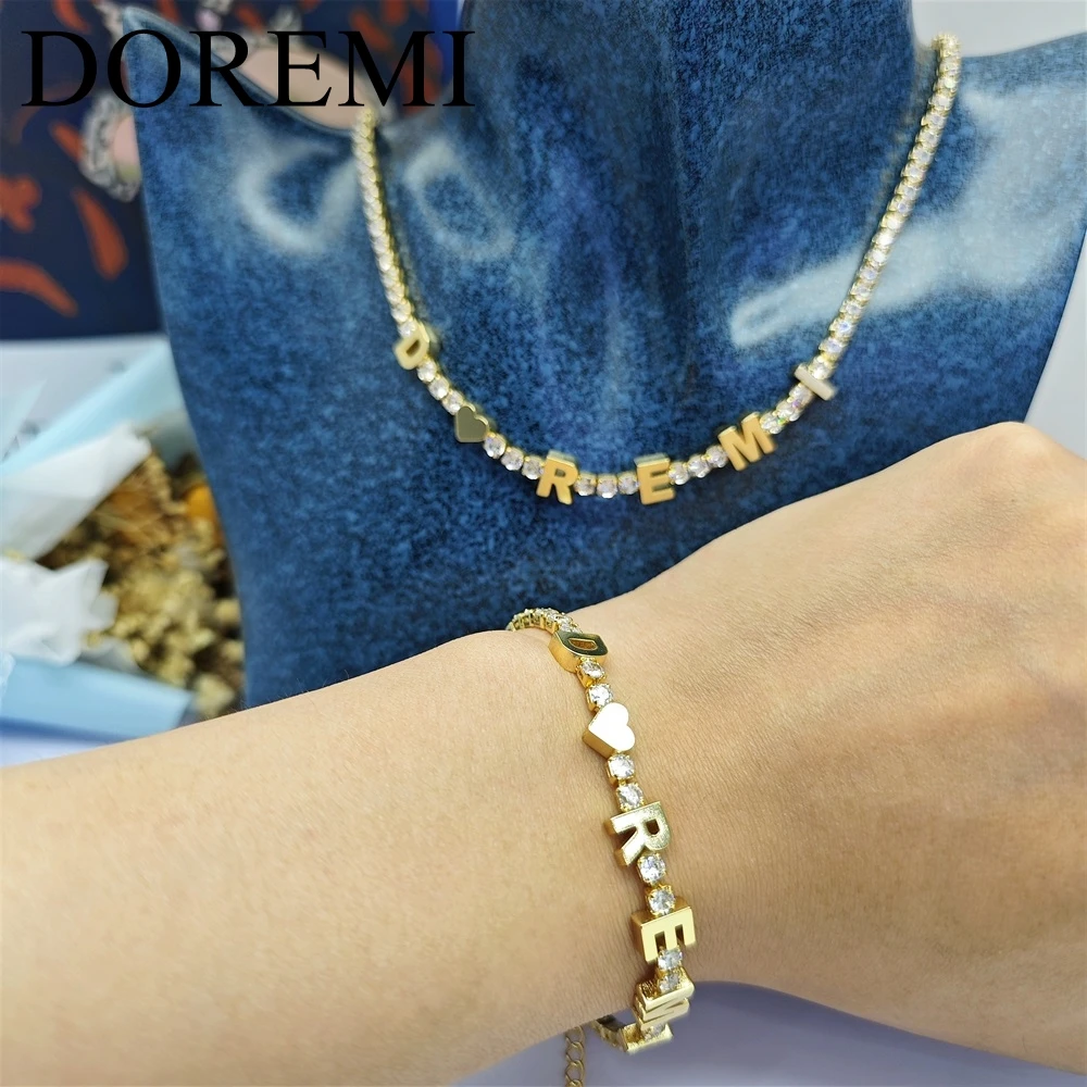 DOREMI 6MM Thick Letters Bracelet Necklace Tennis Chains Bracelet Women Custom Jewelry Gift Designer Heart Name Bracelet