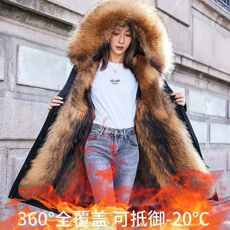 Winter Pie Overcome Women New Super Thick Fur One Detachable Long Fox Fur Hooded Coat Fur Coat LB002