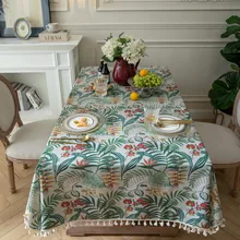 Nordic Green Plant Printed Table Cover With Tassel Dining Tablecloth For Kitchen Table Banquet Hotel Decor