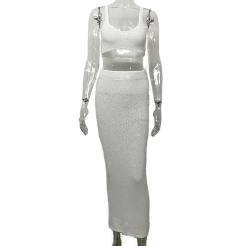 New Fashion Trend Suit Women's Summer Two-piece Set of High-end Light Luxury Temperament Sexy Knitted Suspender Waist Exposure
