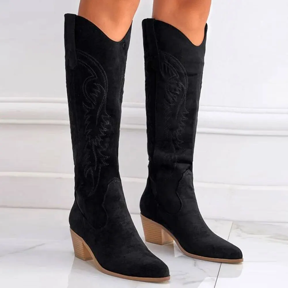Women's Knee High Boots Coutgo Women's Knee High Boots Platform Chunky High Heel Square Toe Side Zipper