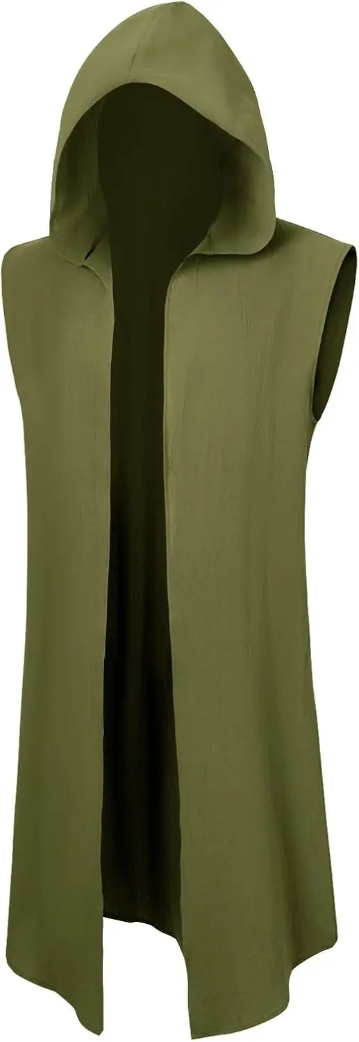 Runcati Costume rinascimentale da uomo Cappotto con cappuccio Cavaliere medievale Tunica senza maniche Top Tabard Vichingo Mantello Holloween - immagine 5