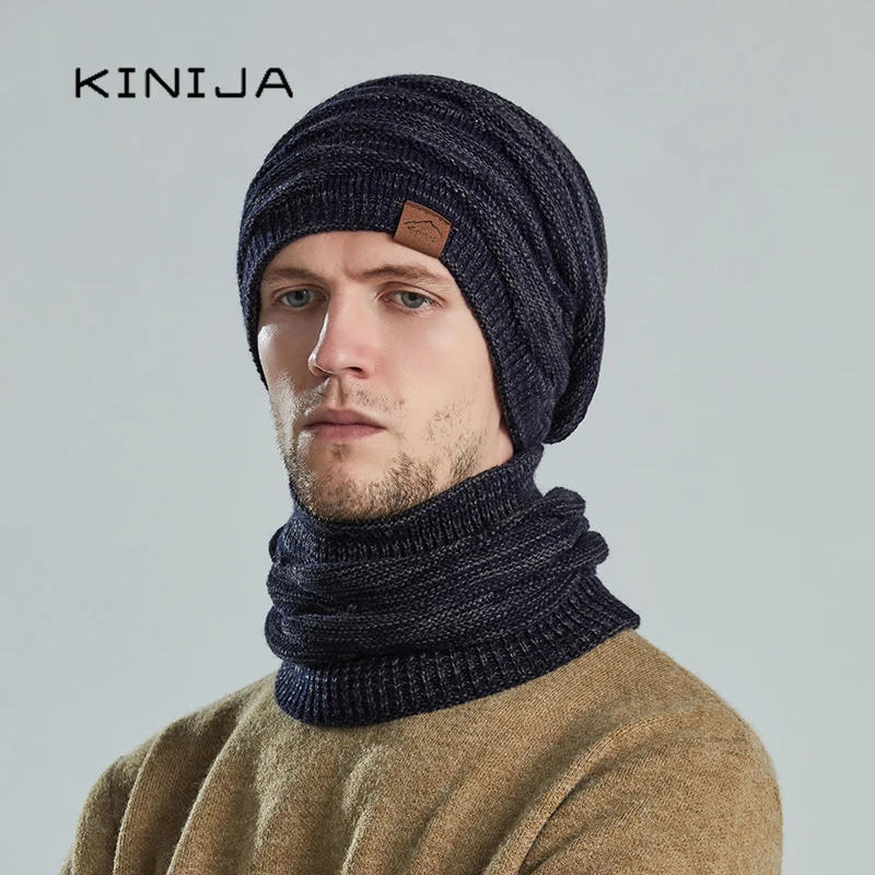 hat scarf set winter men knit bonnets for women outdoor ski cycling plush neck warm windproof cap famle wool thicken Beanies 5