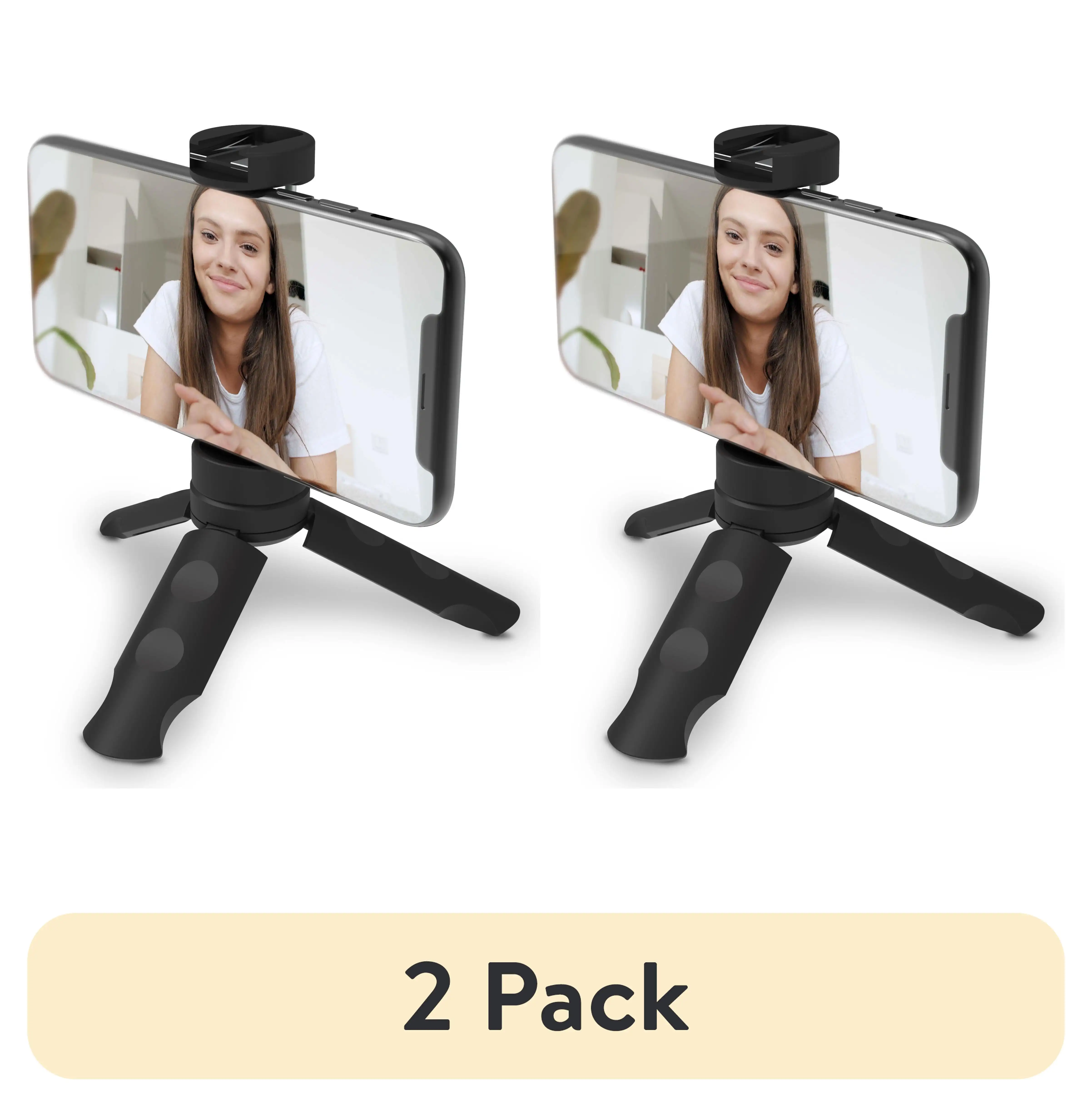 

(2 pack) Bower Mobile Top Grip Tripod with Cold Shoe Mount and 360 Degree Smartphone Holder, also compatible with LED lights