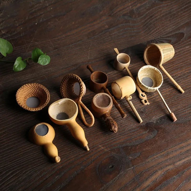 New Tea Strainers Bamboo Rattan Gourd Shaped Tea Leaves Funnel for Table Decor Ceremony Accessories