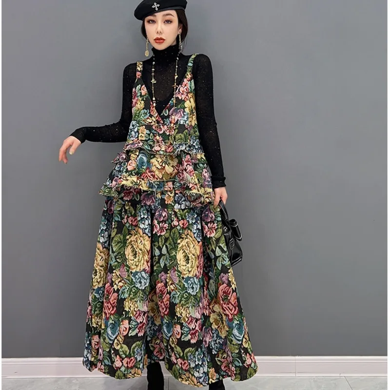 

2023 Spring Autumn V-neck Suspender Dress Loose Dress