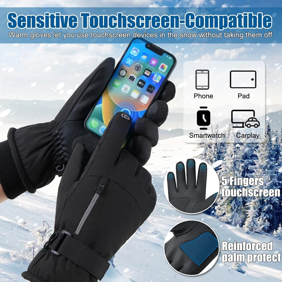 Winter Ski Gloves 3M Cold Resistant Sheep Waterproof Ten Fingers Touch Screen Gloves Thickened Anti-slip Riding Gloves Men Women 4