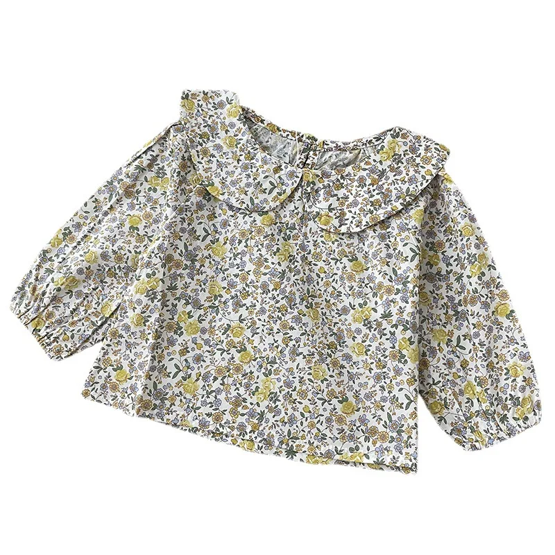 

2022 New Korean Baby Girl Clothes Cotton Fashion Flower Print Long Sleeve Kids Girls Blouses Newborn Tops