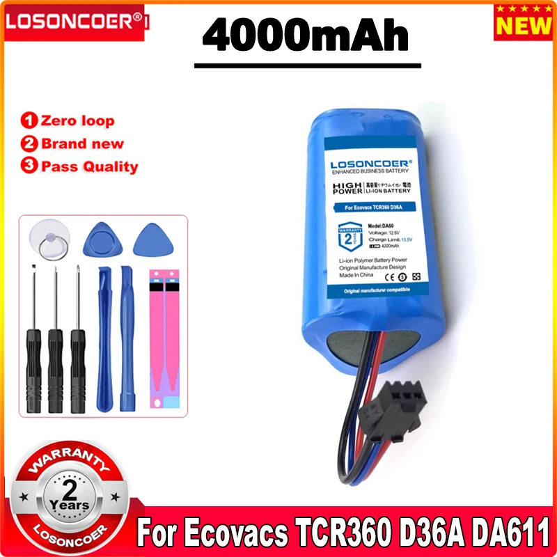 

LOSONCOER 4000mAh Battery For Ecovacs TCR360 D36A/B/C/E DA611 DB35 DA60